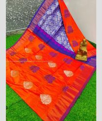 Deep Orange and Blue color Uppada Soft Silk handloom saree with all over big buties saree design -UPSF0002117