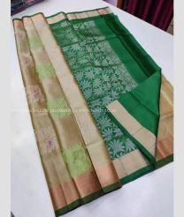 Light Green and Dark Green color soft silk kanchipuram sarees with zari border design -KASS0000410