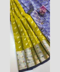 Acid Green and Purple Blue color Chenderi silk sarees with paithani border design -CNDP0016300