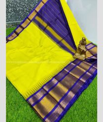 Emerald Green and Navy Blue color Kollam Pattu handloom saree with temple border design -KOLP0001075