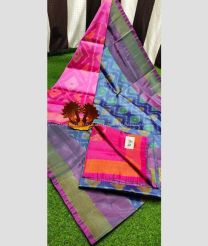 Pink and Blue Ivy color Uppada Soft Silk handloom saree with all over pochampally design saree -UPSF0001799