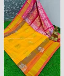 Mango Yellow and Orange color Uppada Soft Silk handloom saree with all over big buties saree design -UPSF0002114