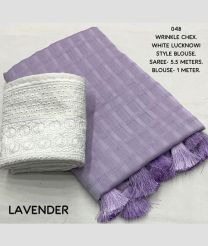 Lite Purple and Cream color Chiffon sarees with wrinkle style woven checks design -CHIF0001896