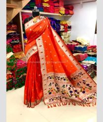 Orange and Cream color paithani sarees with all over buties design -PTNS0005213