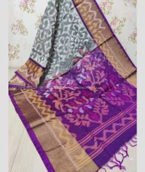 Grey and Purple color Ikkat sico handloom saree with pochampalli ikkat design -IKSS0000305