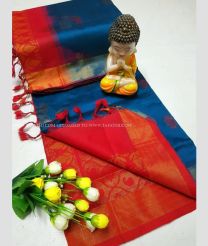 Blue Ivy and Red color Tripura Silk handloom saree with all over buties design -TRPP0008446