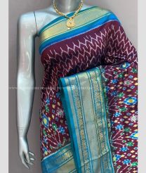 Plum Purple and Blue color pochampally ikkat pure silk handloom saree with all over pochampalli ikkat design -PIKP0022300