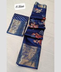 Navy Blue color silk sarees with all over leriya flowers digital printed with jacquard border design -SILK0017430