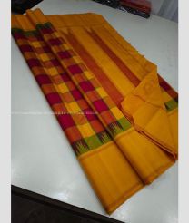 Red and Orange color kanchi pattu sarees with temple border design -KANP0013772