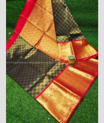 Charcoal Black and Pink color Chenderi silk handloom saree with all over checks and buties design -CNDP0016169