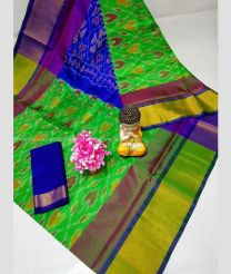 Green and Blue color uppada pattu handloom saree with all over pochampally design -UPDP0021197