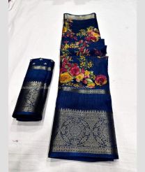 Windows Blue color silk sarees with all over floral printed with heavy 9 by 2 inch jacquard border design -SILK0017560