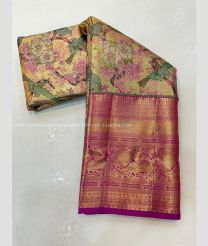 Cream and Magenta color kanchi pattu handloom saree with all over jari design -KANP0013728
