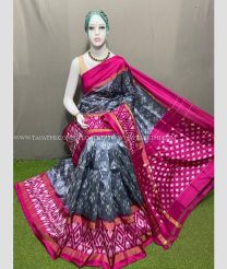Dark Grey and Magenta color pochampally ikkat pure silk handloom saree with pochampalli ikkat design saree -PIKP0016969