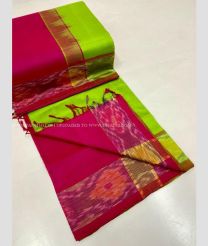 Parrot Green and Deep Pink color Tripura Silk handloom saree with plain and thread woven lines with pochampally border design -TRPP0008025
