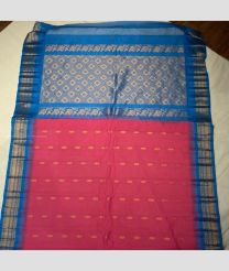 Pink and Blue color gadwal cotton handloom saree with temple and kuthu border design -GAWT0000287