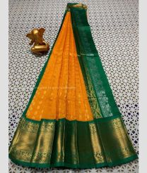 Orange and Forest Fall Green color mangalagiri pattu sarees with kanchi border design -MAGP0026700
