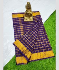 Purple Blue and Golden color Uppada Cotton handloom saree with all over jari checks design -UPAT0004437