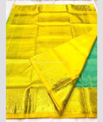 Aquamarine and Yellow color venkatagiri pattu handloom saree with all over golden buties design -VAGP0000633