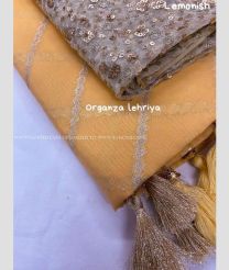 Yellow and Grey color Organza sarees with zari stripes saree design -ORGS0000998
