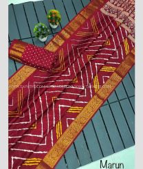 Maroon color silk sarees with all over golden jari woven with zig zag border design -SILK0014263