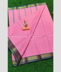 Pastel Pink and Bluish Grey color Uppada Cotton handloom saree with all over self checks with design border -UPAT0004369