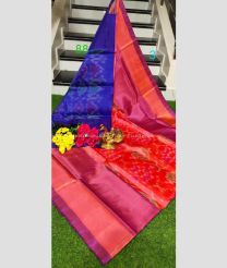 Pink and blue color Uppada Soft Silk handloom saree with all over pochampally ikkat design -UPSF0003837