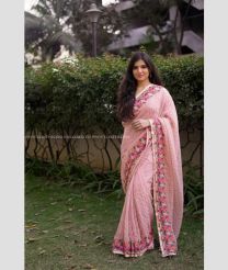 Peach color Georgette sarees with flower bordered saree design -GEOS0004774