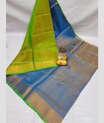 Parrot Green and Blue Ivy color Uppada Tissue handloom saree with plain saree design -UPPI0000417