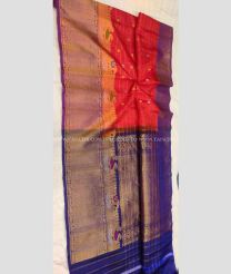 Red and Peacock Blue color gadwal pattu handloom saree with peacock design border -GDWP0000356