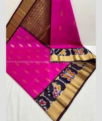 Pink and Black color kuppadam pattu handloom saree with all over buties with pochampally and jari kaddi border design -KUPP0071307