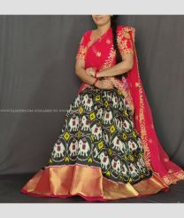 Pine Green and Red color Ikkat Lehengas with all over pochampally design -IKPL0000026