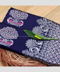 Navy BLue and Silver color Lichi sarees with flower design saree -LICH0000030