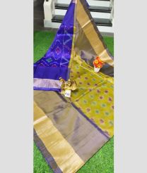 Navy Blue and Mustard Yellow color Uppada Soft Silk sarees with pochampally border design -UPSF0004170