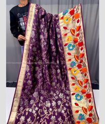 Plum Purple and Cream color paithani sarees with all over 3d traditional pattern design -PTNS0005226
