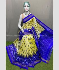 Lemon Yellow and Blue color pochampally ikkat pure silk handloom saree with pochampalli ikkat design saree -PIKP0016972