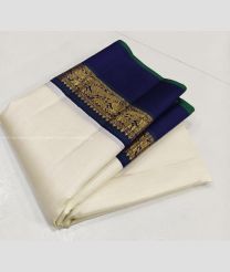 Cream and Navy Blue color kanchi pattu sarees with koravai border design -KANP0013831