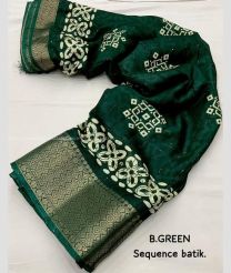 Forest Fall Green and Cream color silk sarees with all over batik printed with sequence design -SILK0017458