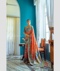 Orange and Dull Purple color Banarasi sarees with patola type border design -BANS0018855