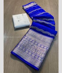 Royal Blue and White color Organza sarees with jacquard multi embroidery work design -ORGS0003300