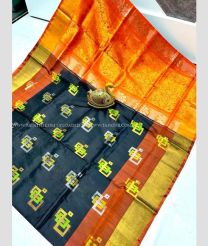 Black and Orange color uppada pattu handloom saree with all over buttas design -UPDP0021913