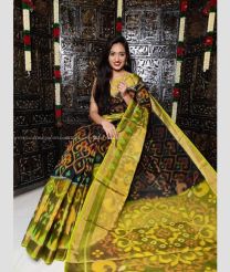 Black and Acid Green color Ikkat sico handloom saree with pochampalli ikkat design -IKSS0000435