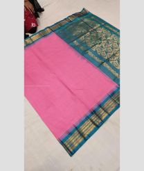 Rose Pink and Cyan Blue color gadwal cotton handloom saree with jari border design -GAWT0000296