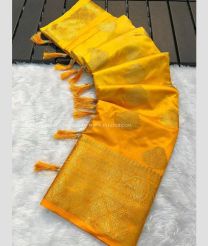 Mango Yellow color Banarasi sarees with all over gold jari woven design -BANS0011489