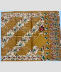 Cream and Golden Brown color Uppada Cotton handloom saree with all over printed design -UPAT0004323