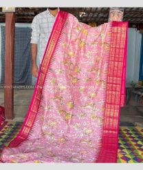 Rose Pink and Pink color pochampally ikkat pure silk handloom saree with all over digital floral printed design -PIKP0022164