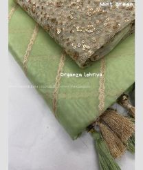 Light Green and Cream color Organza sarees with zari stripes saree design -ORGS0001001