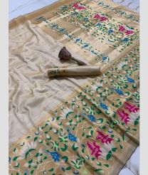 Half White and Pink color paithani pure silk handloom saree with zari border saree design -PTNP0000091