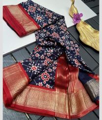 Navy Blue and Maroon color Organza sarees with printed design -ORGS0001834
