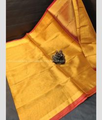 Mango Yellow and Orange color Uppada Cotton handloom saree with all over strips saree design -UPAT0003042